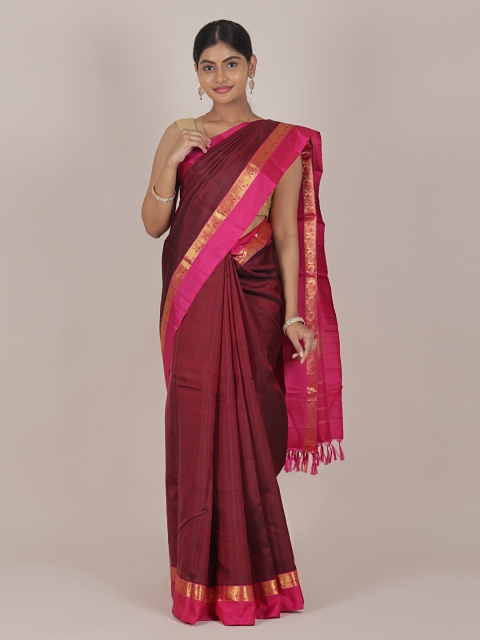 

Pothys Maroon & Fuchsia Zari Pure Silk Saree