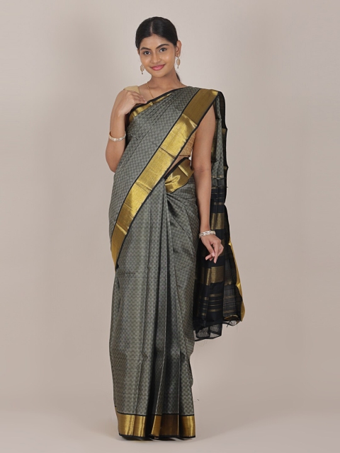 

Pothys Grey & Gold-Toned Woven Design Zari Pure Silk Saree