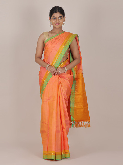 

Pothys Peach-Coloured & Green Zari Pure Kanchipuram Silk Saree