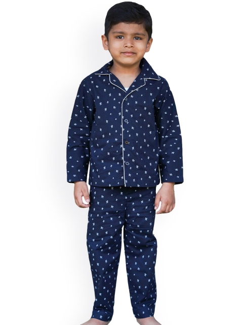 

Little Musketeer Boys Navy Blue & White Printed Night suit