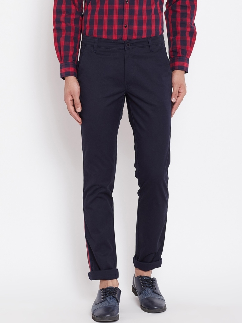 

Canary London Men Navy Blue Smart Slim Fit Wrinkle Free Chinos Trousers