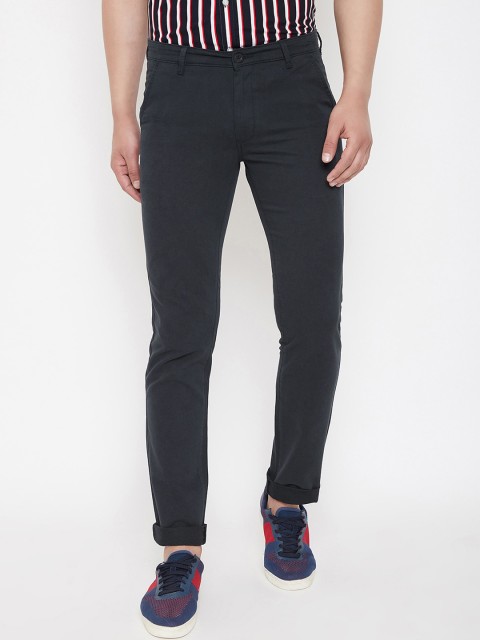 

Canary London Men Navy Blue Smart Slim Fit Wrinkle Free Trousers