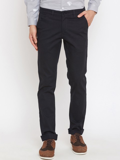 

Canary London Men Navy Blue Smart Slim Fit Wrinkle Free Cotton Trousers