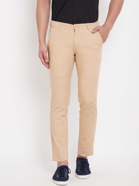 

Canary London Men Khaki Textured Smart Slim Fit Trousers