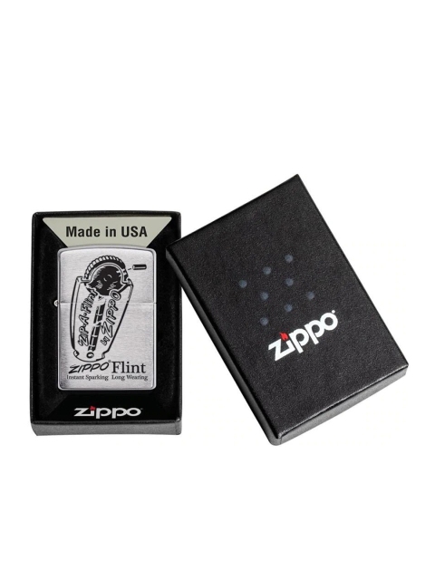 

Zippo Silver-Toned & Black Flint Design Pocket Lighter Travel Accessory