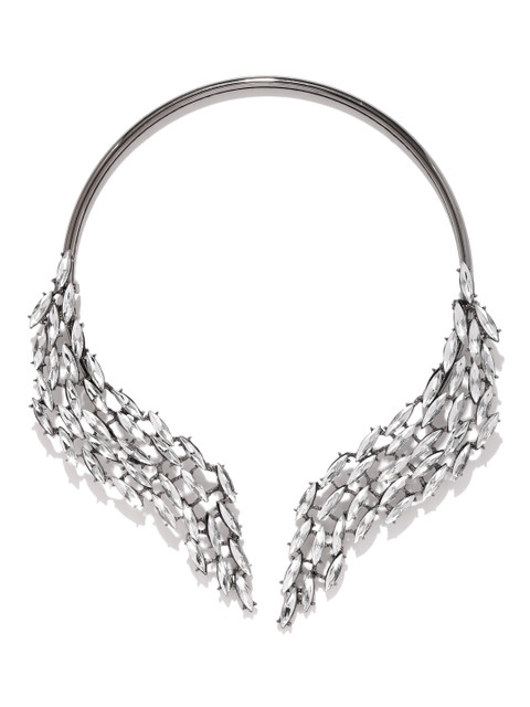 

Golden Peacock Gunmetal & Silver-Toned Embellished Open-Ended Necklace, Metallic