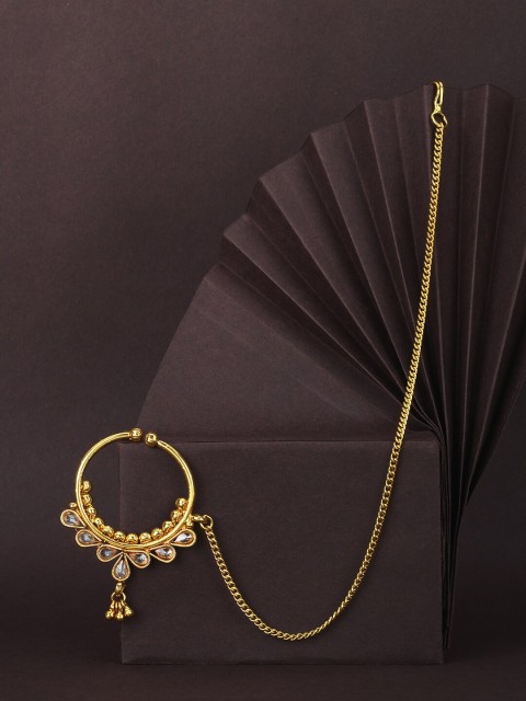 

Adwitiya Collection 24CT Gold-Plated Chained Nose Ring