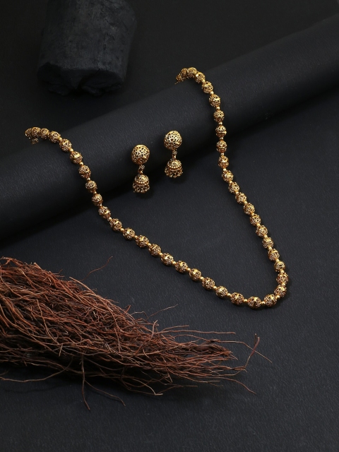 

Adwitiya Collection Gold-Plated Long Studded Jewellery Set