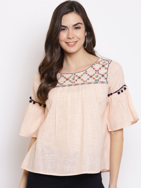 

Mayra Pink & Black Geometric Embroidered Top