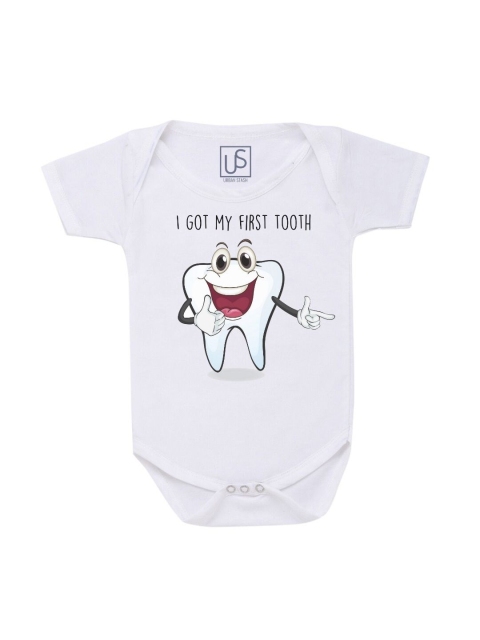 

URBAN STASH Unisex Kids White Printed Cotton Bodysuit
