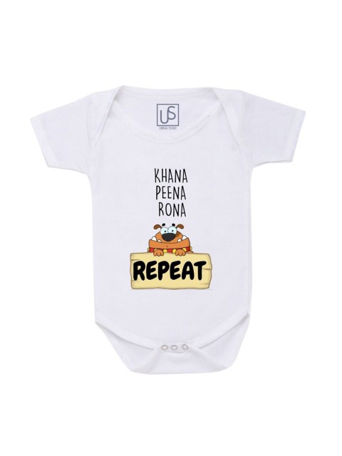 

URBAN STASH Unisex Kids White Printed Cotton Bodysuit