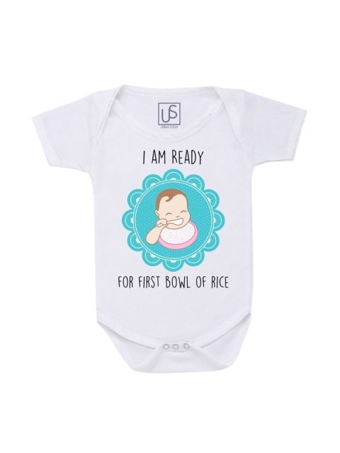 

URBAN STASH Kids White Annaprasan Printed Cotton Bodysuit