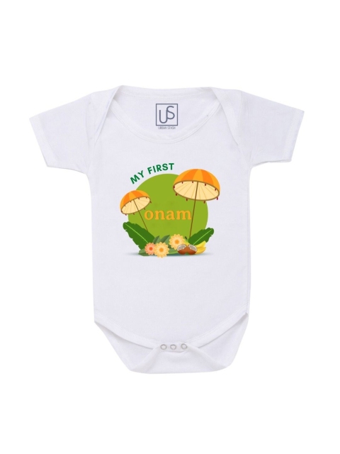 

URBAN STASH Infant Kids White & Green Graphic Printed Bodysuit