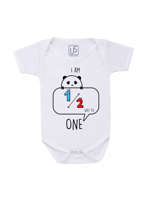 

URBAN STASH Kids White Half Birthday Printed Cotton Bodysuit