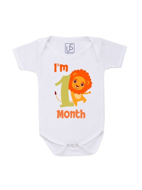 

URBAN STASH Kids White First Month Birthday Printed Cotton Bodysuit