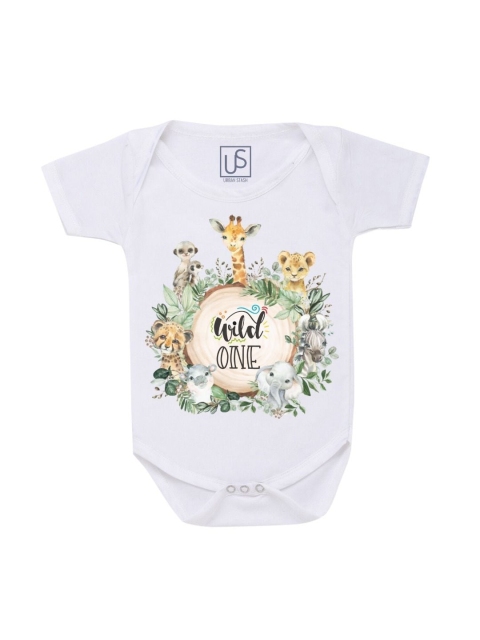

URBAN STASH Unisex Kids White Printed Cotton Bodysuit