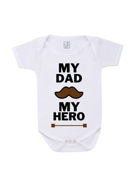 

URBAN STASH Unisex Kids White My Dad My Hero Printed Cotton Bodysuit