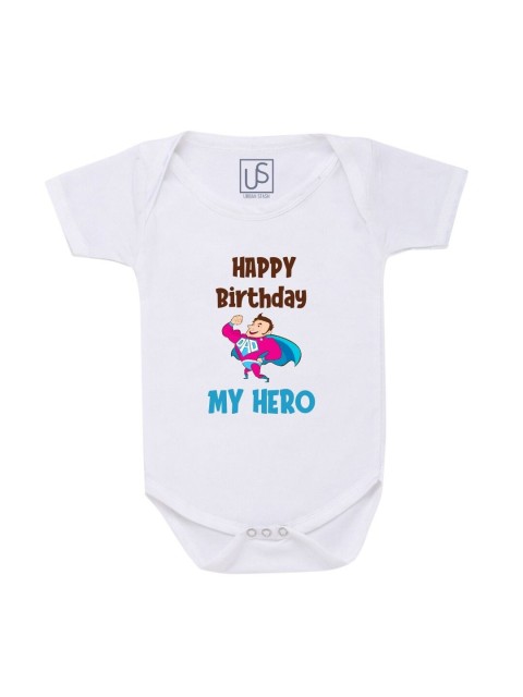 

URBAN STASH Unisex Kids White Happy Birthday Printed Cotton Bodysuit