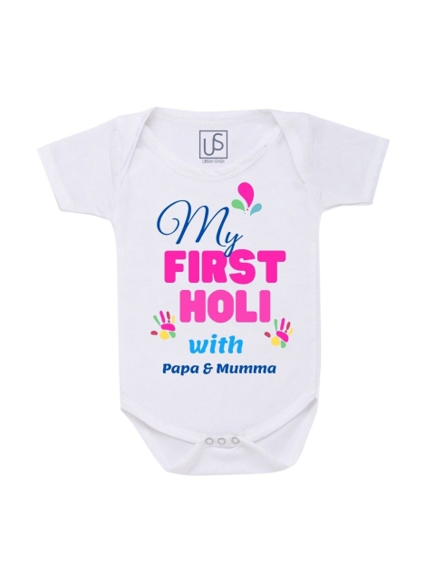 

URBAN STASH Kids White & Pink Holi Printed Cotton Bodysuit