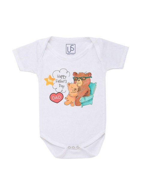 

URBAN STASH Unisex Kids White Father's Day Printed Cotton Bodysuit
