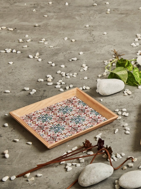 

A Tiny Mistake Brown Turkish Pink Tiles Small Square Printed Wooden Serving Tray
