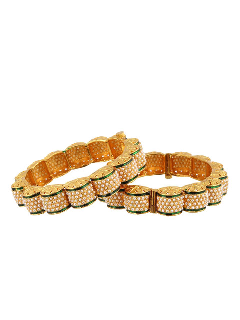 

Adwitiya Collection Set of 2 24CT Gold-Plated & White Pearls Studded Handcrafted Bangles