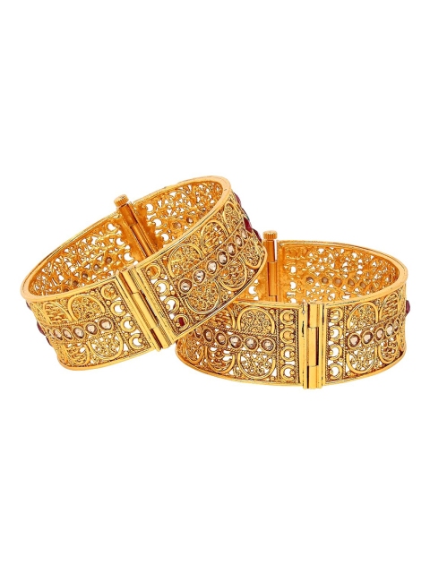 

Adwitiya Collection Set Of 2 24CT Gold-Plated Beige Stone-Studded Bangles