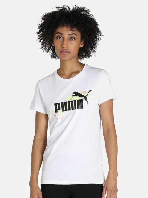 

Puma Women White & Black Brand Logo Printed Regular Fit Cotton T-shirt