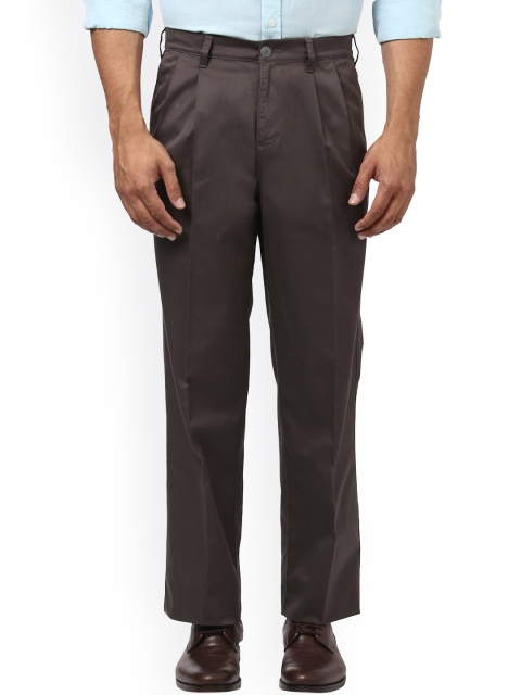 

ColorPlus Men Charcoal Grey Pleated Cotton Trousers