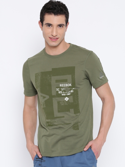 

Reebok Men Olive Green Combat Printed Round Neck Mixed Martial Arts T-shirt