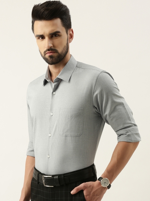 

Peter England Men Grey Slim Fit Textured Opaque Self Design Pure Cotton Formal Shirt