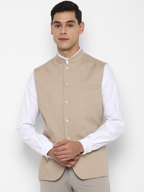 

Allen Solly Men Beige Solid Nehru Jackets