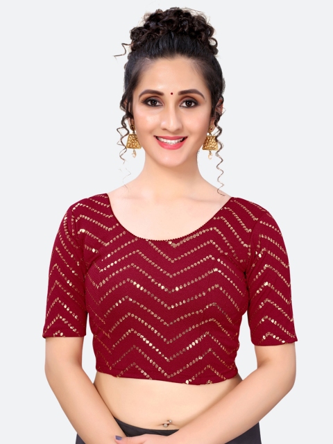 

SIRIL Women Maroon & Golden Sequinned Embellished Saree Blouse