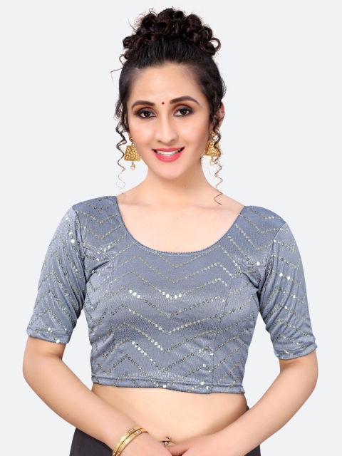 

SIRIL Women Grey & Gold-Coloured Embelished Saree Blouse