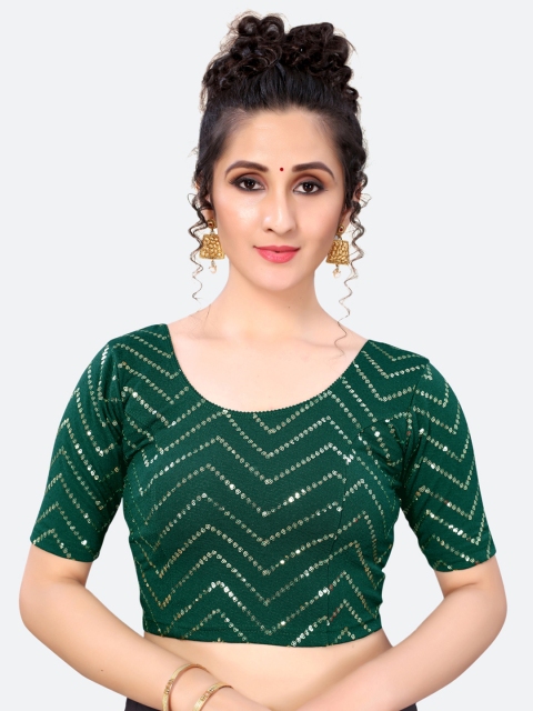 

SIRIL Women Green & Gold-Coloured Embelished Saree Blouse