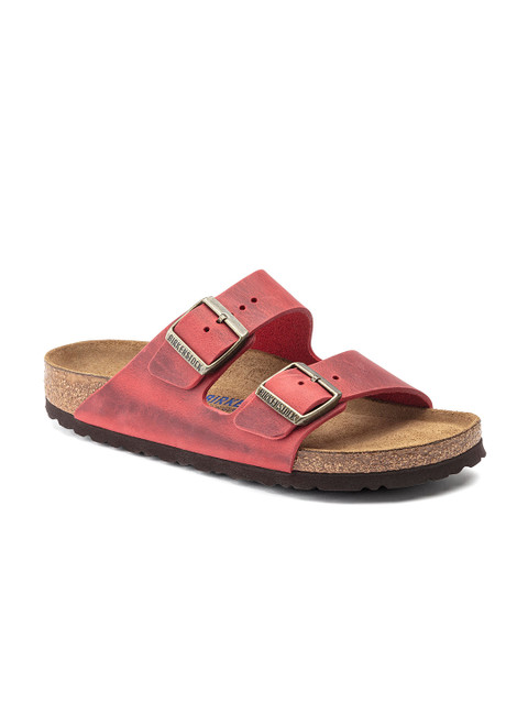 

Birkenstock Unisex Red & Brown Leather Arizona Comfort Regular Width Sandals with Buckles