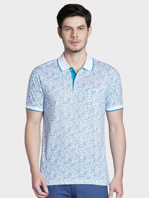 

ColorPlus Men White & Blue Printed Polo Collar T-shirt