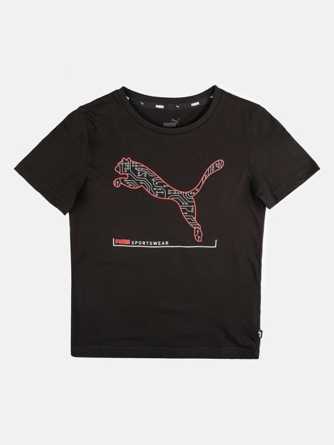 

Puma Boys Black Logo Printed Cotton T-Shirt