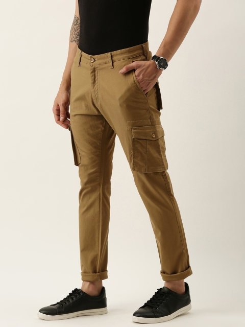 

Peter England Casuals Men Tan Solid Cargos Trousers