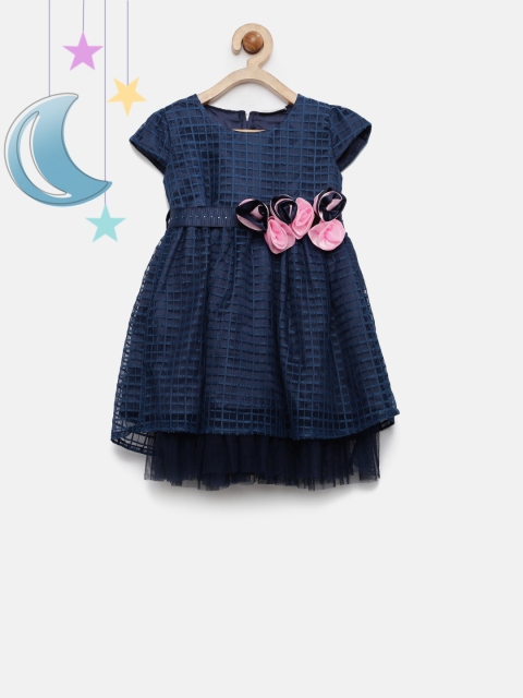 

Peppermint Girls Navy Self-Design Fit & Flare Dress, Navy blue