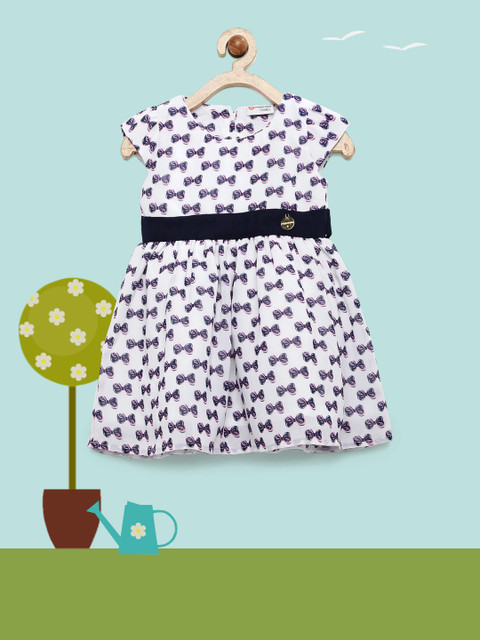 

Peppermint Girls White & Navy Printed Fit & Flare Dress
