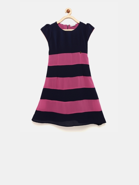 

Peppermint Girls Navy Blue Striped A-Line Dress