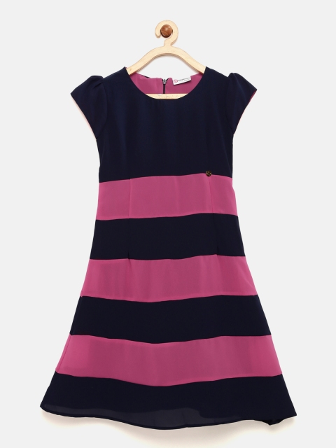

Peppermint Girls Navy & Pink Striped A-Line Dress, Navy blue