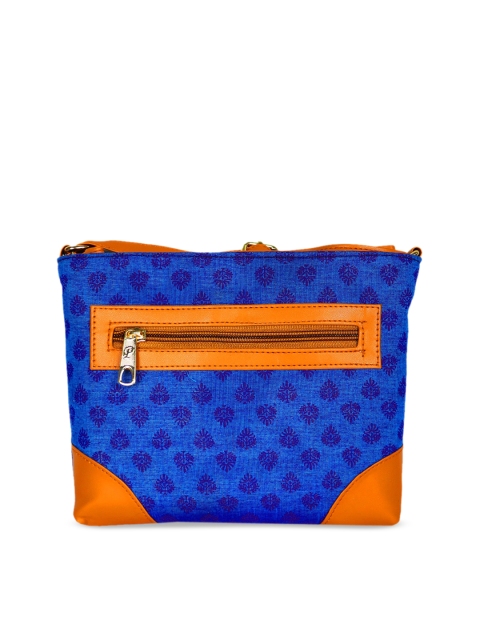 

LELYS Blue Geometric Printed PU Structured Tote Bag with Cut Work