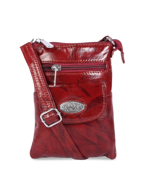 

LELYS Maroon Leather Oversized Structured Sling Bag with Applique