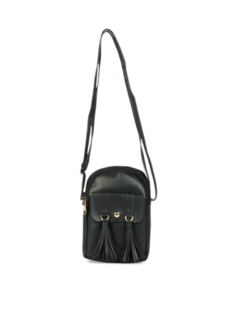 

LELYS Black Leather Swagger Sling Bag with Tasselled