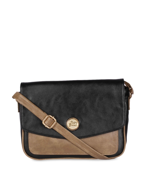 

LELYS Black Colourblocked Leather Oversized Structured Sling Bag