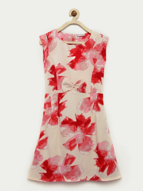

Peppermint Girls Beige Printed A-Line Dress