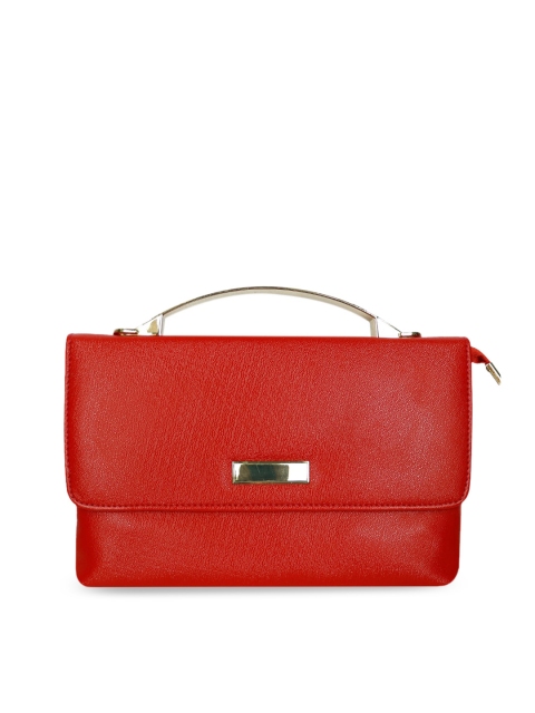 

LELYS Red Textured Leather Structured Satchel