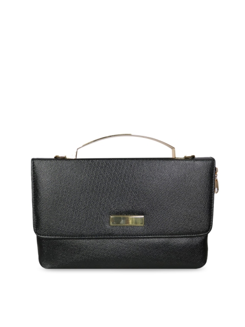 

LELYS Black Textured Leather Structured Handheld Bag